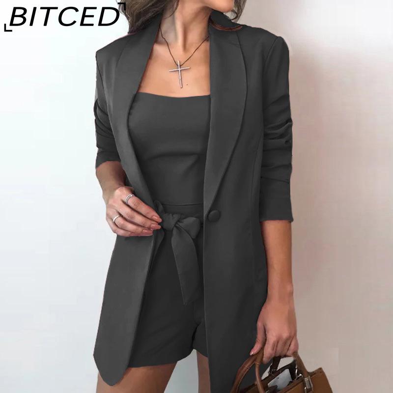 BITCED Spring Summer Solid-color Vest Suit Jacket, Elegant High-waisted Shorts Three-piece Women's Wear