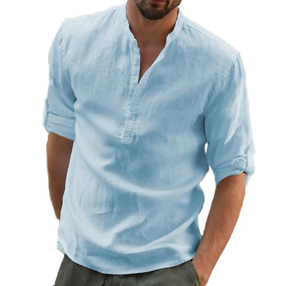 New Men's Casual Blouse Cotton Linen Shirt Loose Tops Long Sleeve Tee Shirt Spring Autumn Casual Handsome Men Shirts