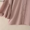 ZANZEA Women Casual Turn Down Collar Loose Puff 3/4 Sleeve Plain Blouse