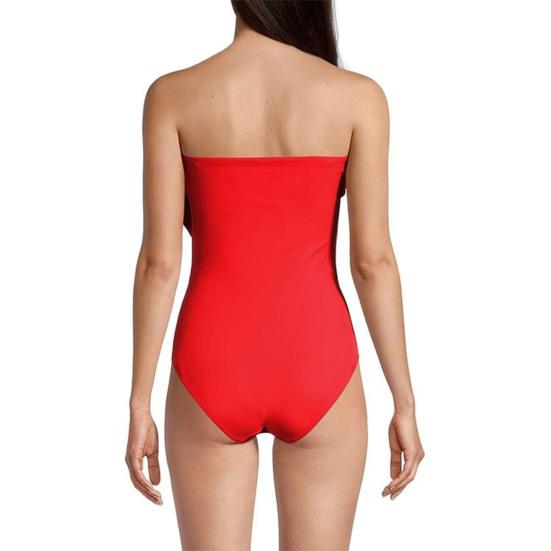Women Monokini Bandeau Sleeveless 3D Flower Decor One-piece Bikini Solid Color Backless Quick Drying Swimwear