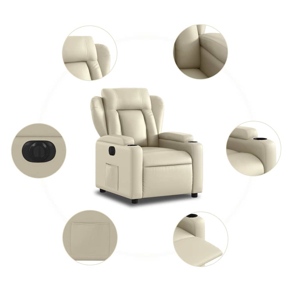 Electric Recliner Chair Cream Faux Leather
