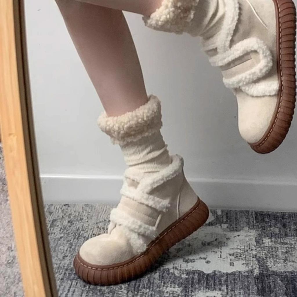 Retro Velcro velvet warm snow boots fashionable versatile casual snow boots winter short boots cotton shoes women