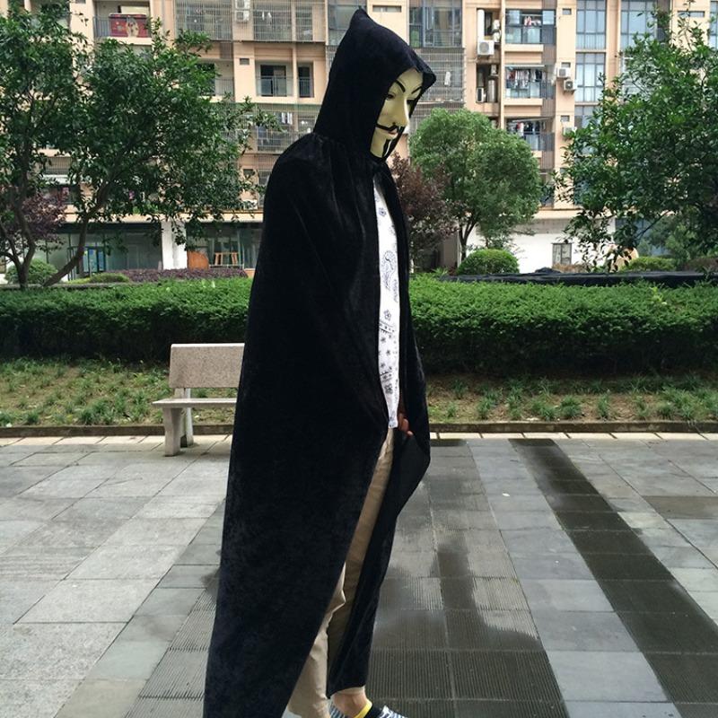 Halloween Cape Cospl Masquerade Costume Witch Cape Witch Elf Golden Velvet Cloth Cape 1.7 Meters