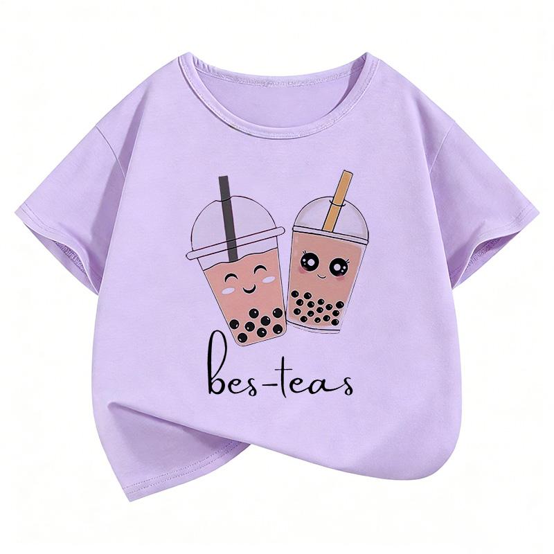 Kawaii Tea Design Cartoon T Shirts Short Sleeve Kids Children's T-shirt Boys Girls Summer Spring Casual Top Tee Shirt