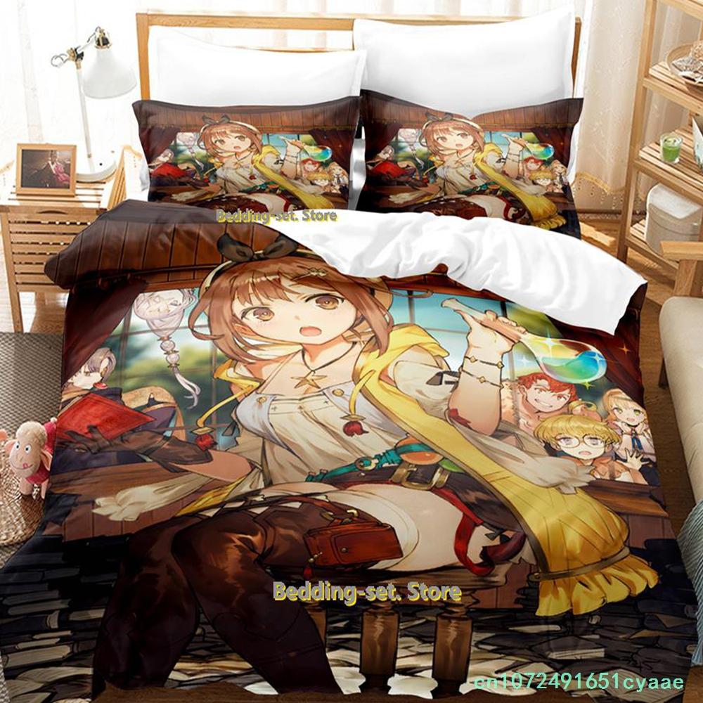 Kawaii Atelier Ryza Bettwäscheset Einzelbett Twin Full Queen King Size Bettset Erwachsene Kind Schlafzimmer Bettbezugsets Mädchen Anime Bett
