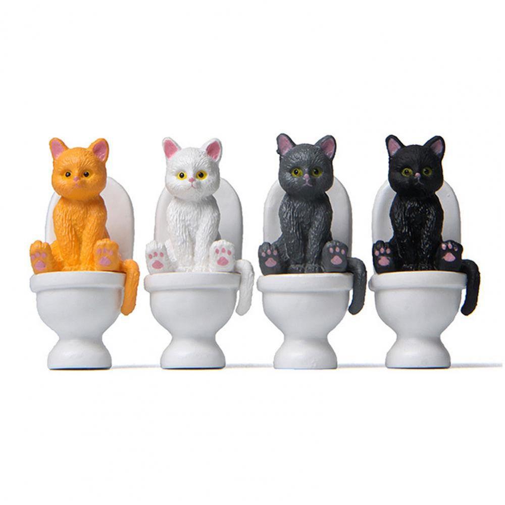 

Kitten Garden Ornaments Toilet Sitting Miniature Cat Funny Cat Figures Animal Model Cat Miniature