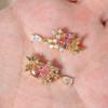 Multicolor Zirconia Floral Leaf Copper Charms, Golden Plated DIY Pendants for Earring Necklace Craft Making
