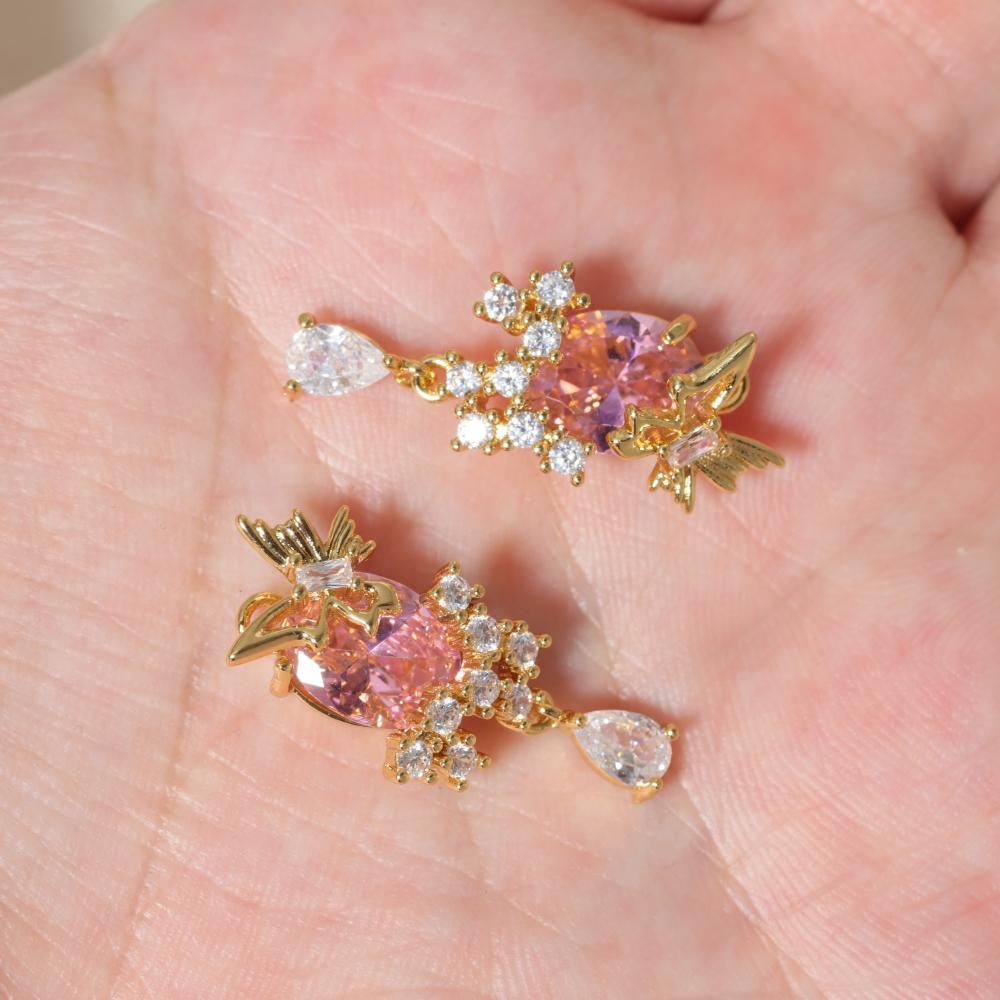 Multicolor Zirconia Floral Leaf Copper Charms, Golden Plated DIY Pendants for Earring Necklace Craft Making