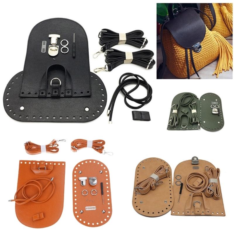 Crochet Bag Making Kit With PU Leather Backpack Bottom Base Flip Cover Adjustable Strap And Lock Buckle For DIY Projects
