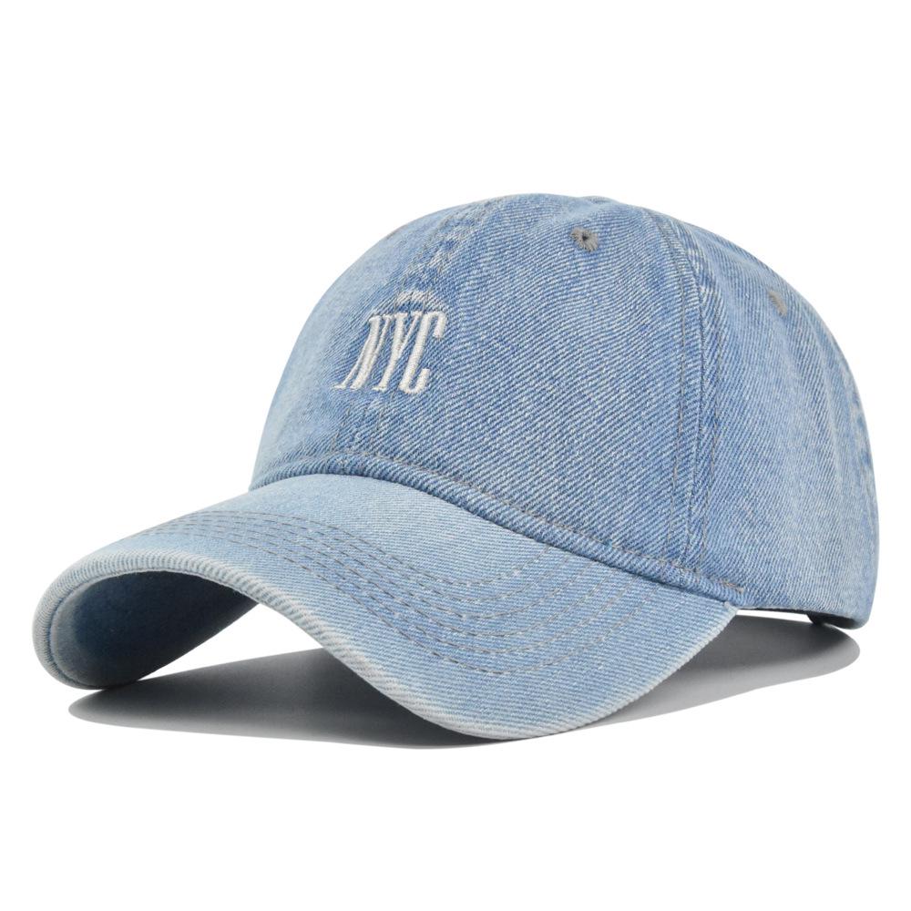 Vintage Distressed Embroidered Denim Baseball Cap with Curved Brim