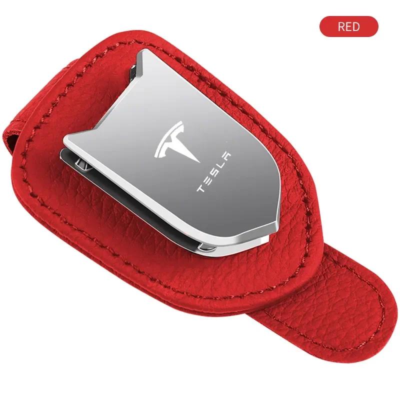 Car Sticker Tesla Car Sun Visor Glasses Clip Leather Eyeglasses Clip for Tesla Model 3 Y S X Roadster Cybertruck Juguete SpaceX