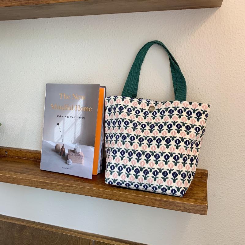 ins corduroy retro hand-held cloth bag literary student mommy bento bag commuter hand-carried lunch box bag woman