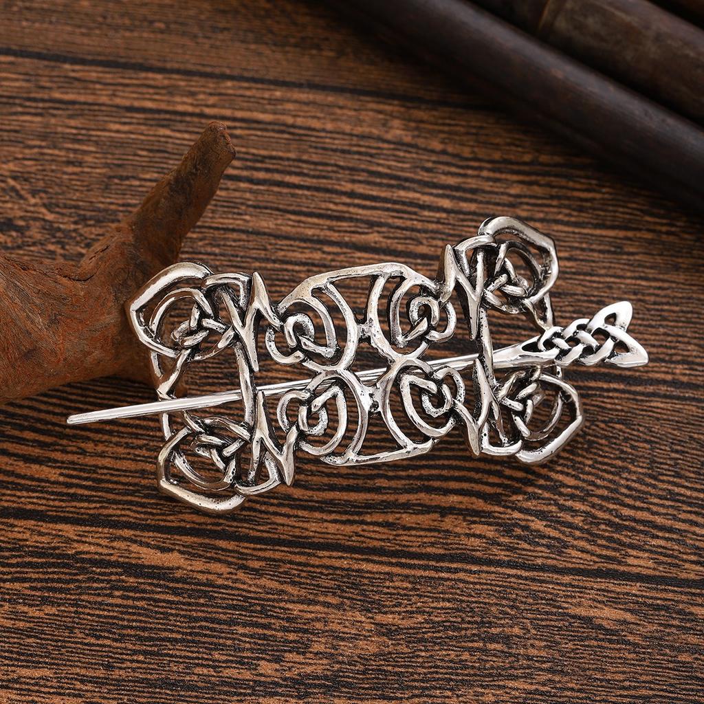 1pc Retro Silver Celtic Pattern Totem Design Hair Clip Niche Punk Style Patterned Metal Hair Clip Dark Themed Hair Accessory