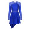 Womens Glittery Rhinestones Figure Skating Dress Cutout Back Contrast Color Sheer Mesh Patchwork Long Sleeve Performance Gown