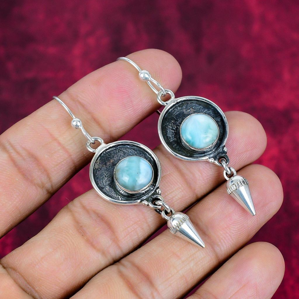 Larimar Earrings, 925 Solid Sterling Silver Jewelry, Gemstone Earrings, Gift For Her Handmade Dainty Jewelry