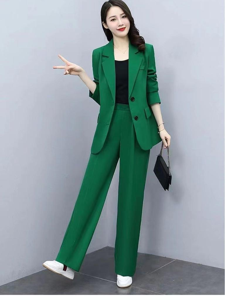 Frühling/Herbst Neuer Stil Set Business-Lady-Stil Schlank geschnitten Langarm-Blazer Weitbeinige Hose Damen Zweiteiliger Anzug