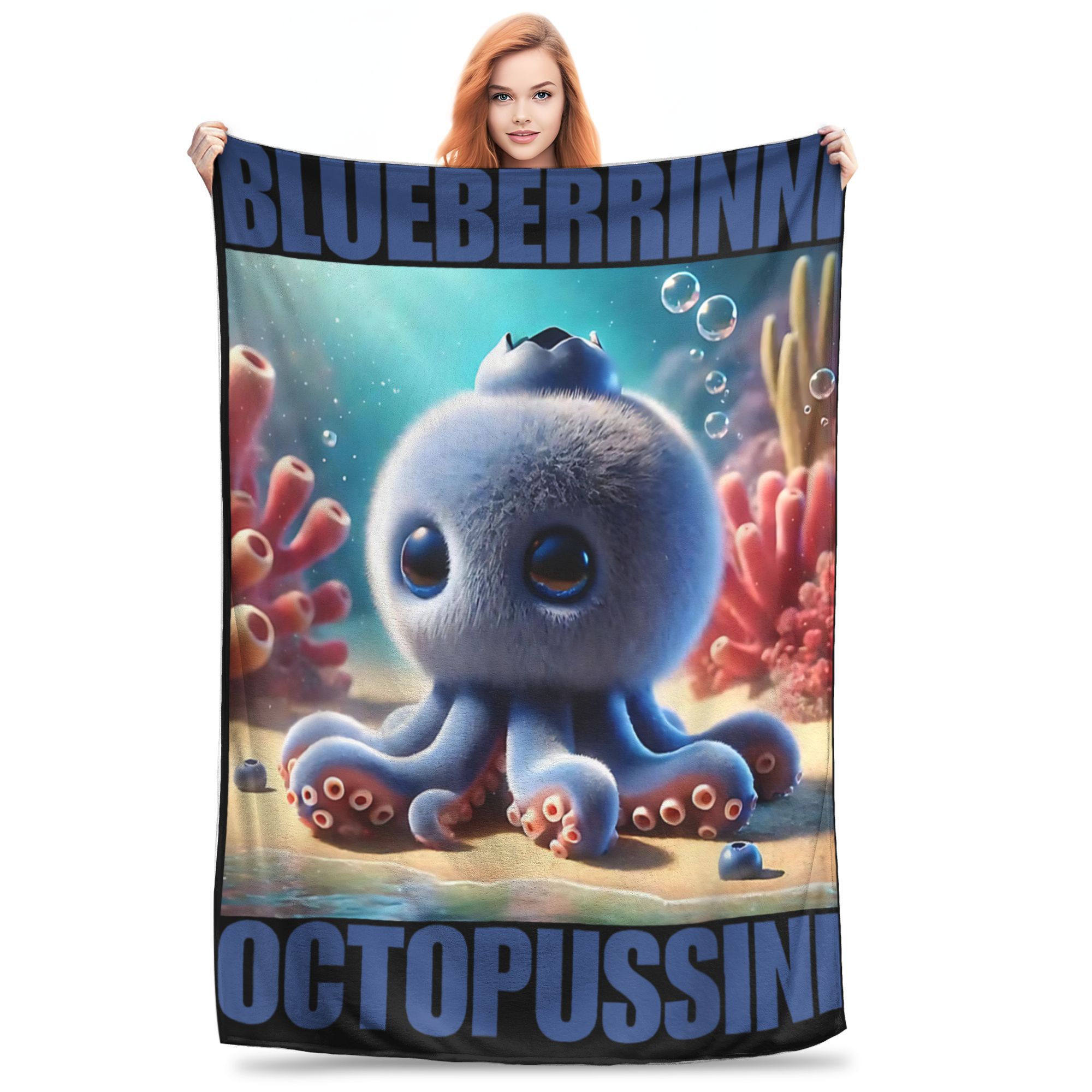 Blueberrinni Octopussini Итальянские Мемные Плюшевые Одеяла Мозговая Гниль Фланелевое Пледовое Одеяло Для Дивана Кровати Супер Теплое Покрывало Идея Для Подарка 30x40in