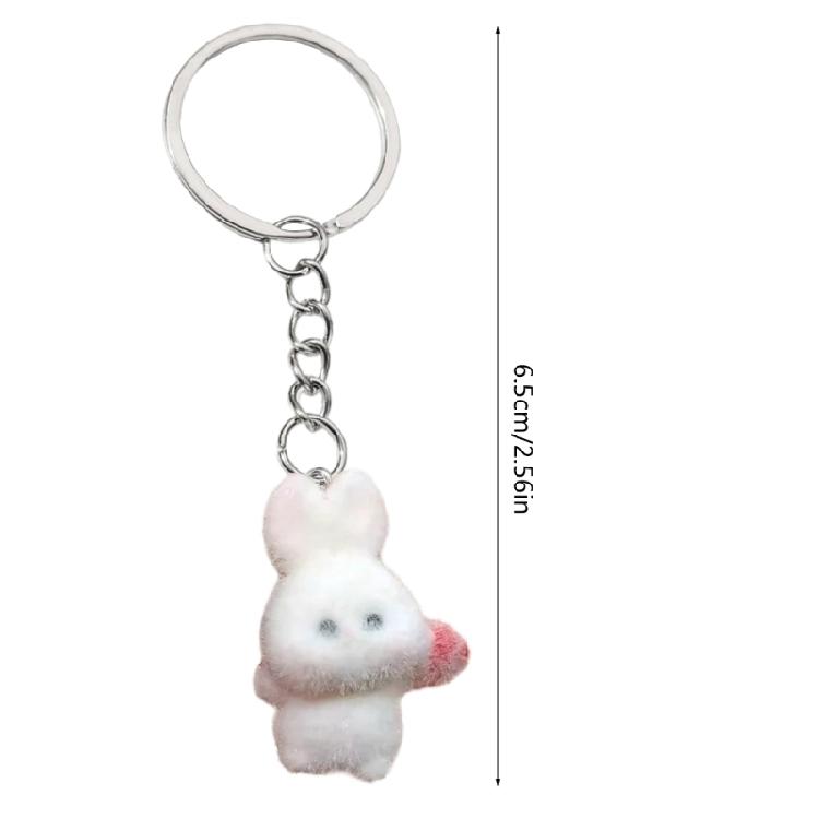 Stylish Rabbit Keychain Pendant Lovely Animal Shaped Keychains Flocking Keyring