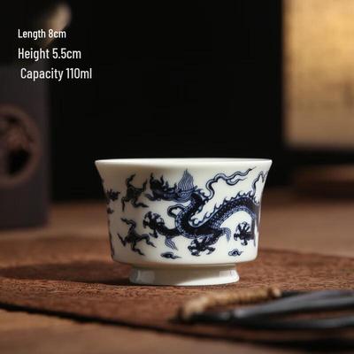 Retro Niebiesko-Biały Smoczy Ceramiczny Czarek do Herbaty