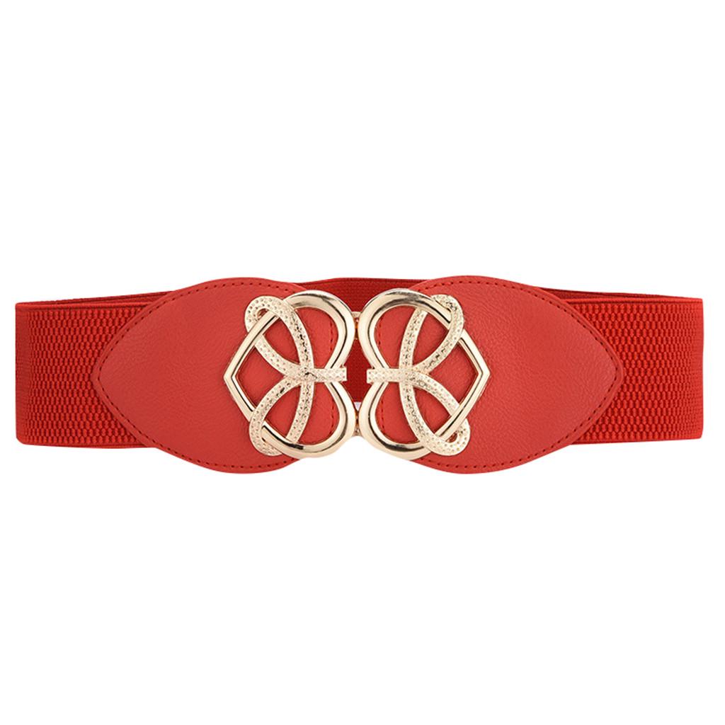 Ladies Women Stretch Elasticated Waist Belt Gold Buckle Fashion