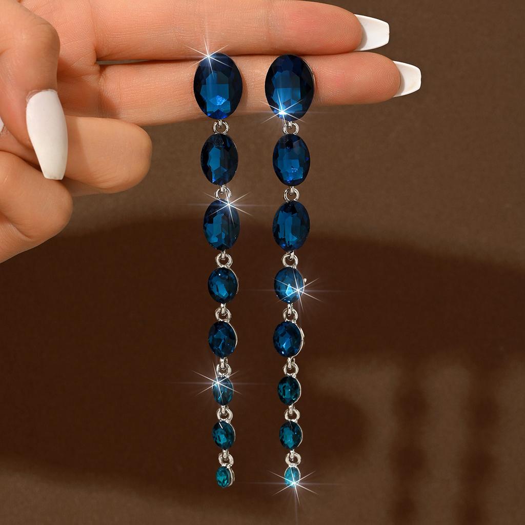 Glass Fringed Earrings Exaggerated Light Luxury Rhinestone Long Stud Earrings High Sense Elegant Banquet Earrings Women