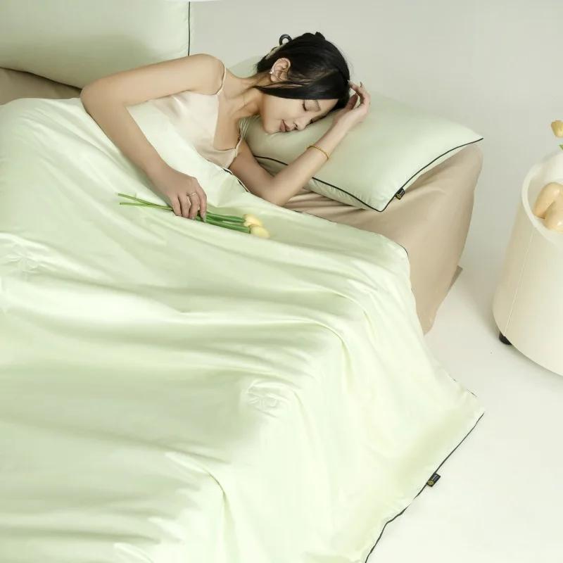 

2025 new bow quilting process solid color simple double wash silk summer quilt summer quilt three-piece set 150x200cm 3pcs