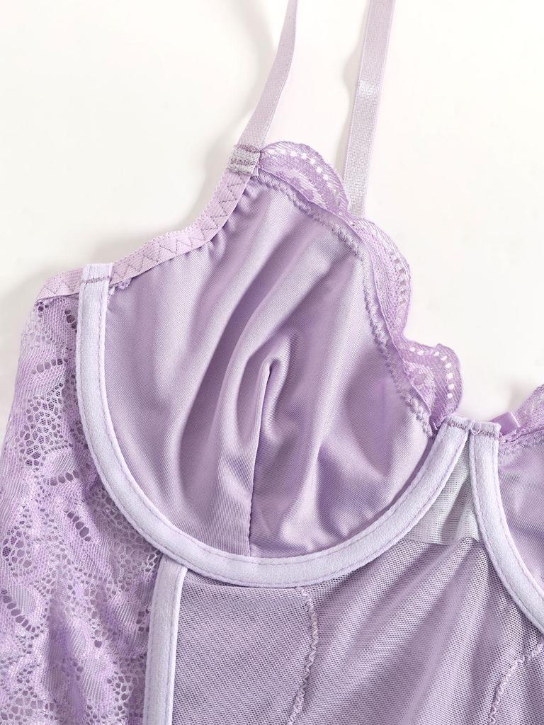 Multi-Color Lace Sexy See-Through Push-Up Camisole and Fishbone Bra Lingerie