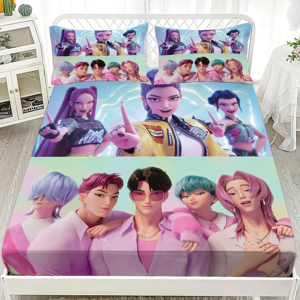 Saja Boys Team Prostěradlo s potiskem DemonHunters Bezjádrová sada prostěradel Více velikostí Měkká přehoz do ložnice Ložní prádlo Dekorace