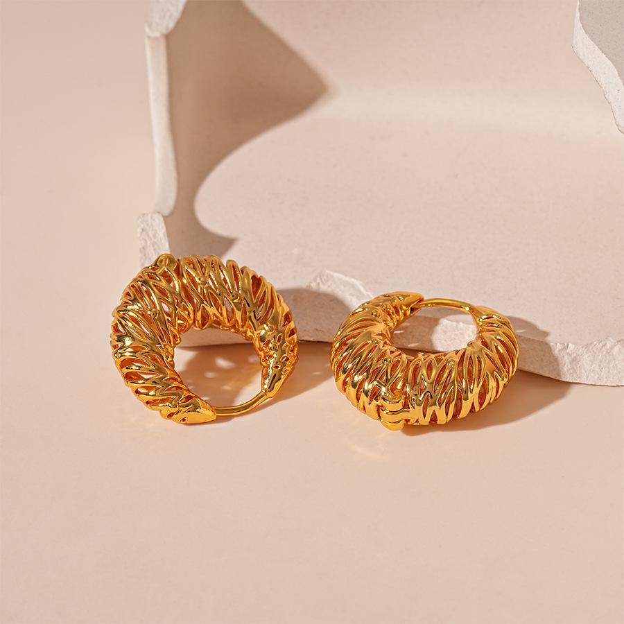 Woven Hollow Geometric Ear Buckle Earrings Real Gold Plated Vintage Earrings