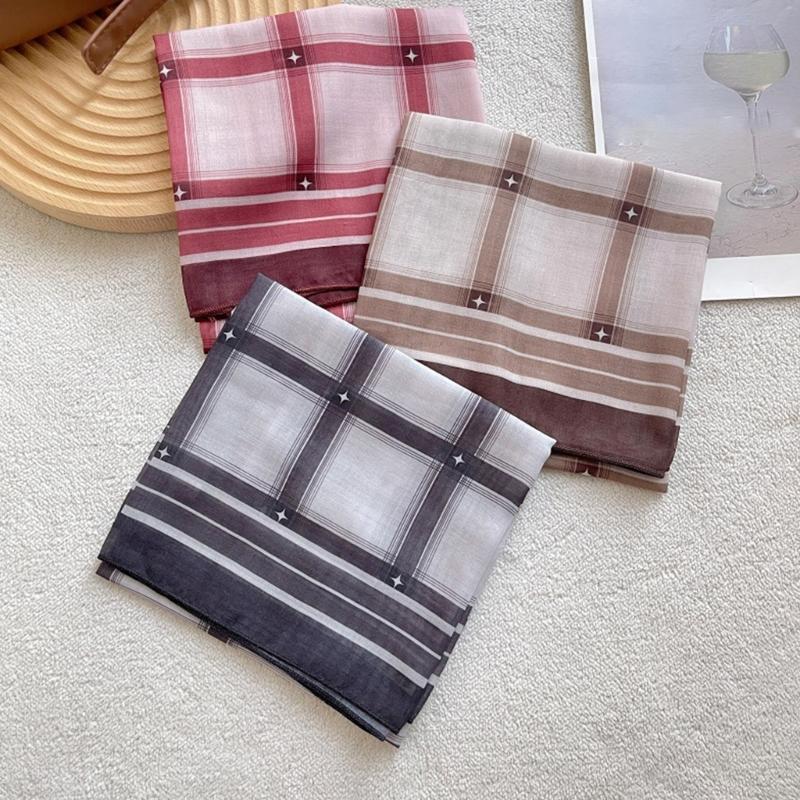 Underweight Cotton Scarf With Timeworn Checkered Pattern Soft Friendly Square Neckwear for Daily Outfits