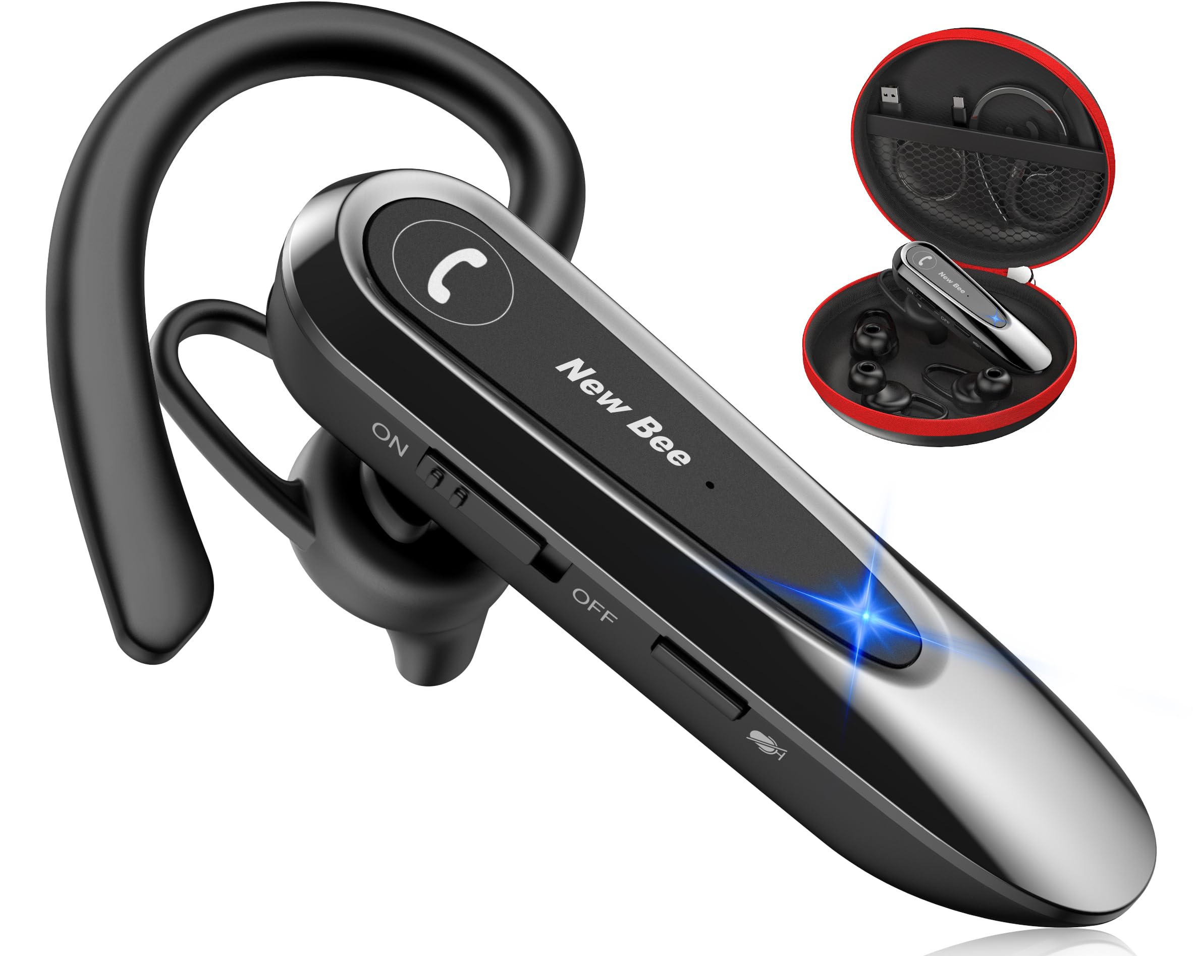 

New Bee Bluetooth Earphones, Single Ear Headset, Hands-Free Calling, Noise Cancelling, Remote Control, Volume Control, RedialMuteSIRI Functions,