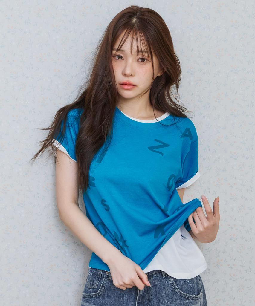 KIJIKO Ke404. Typo Semi Crop Tee Blue