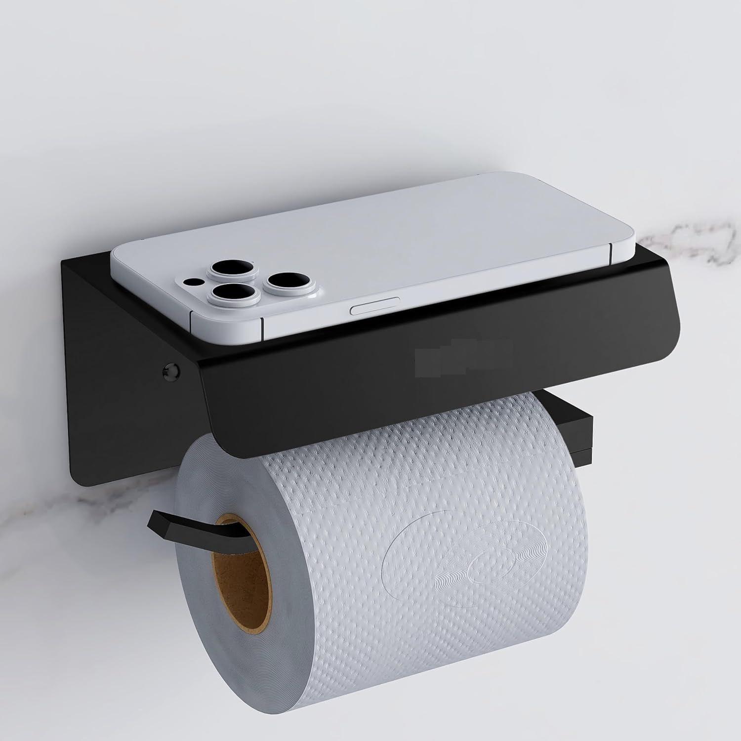 

Stainless Steel Toilet Paper Holder with Mobile Stand/Toilet Paper Roll Holder for Bathroom Accessories (Matt Black)