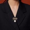 Women Brooch Bowknot Shape Anti-Rust Finish Shawl Clip with Faux Pearl Rhinestones Inlaid Sweaters Scarves Jackets Decorative Anti-exposure Pin