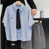Boys Short Sleeve Striped Preppy Shirt Summer Kids Top