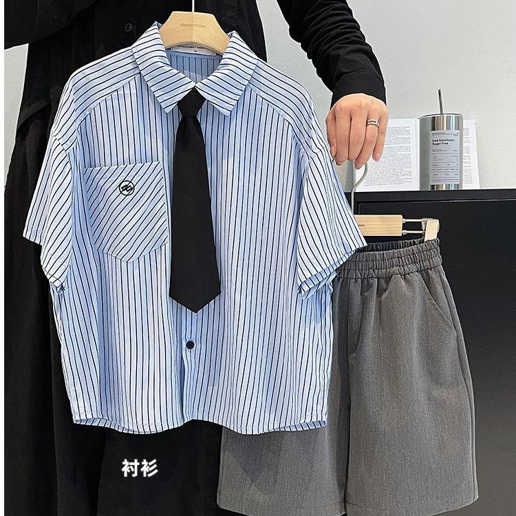 Boys Short Sleeve Striped Preppy Shirt Summer Kids Top