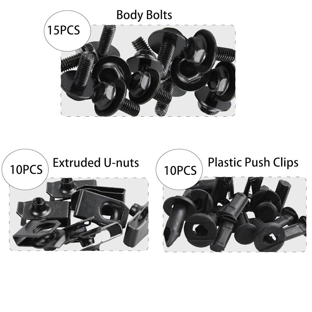 35PCS Universal Engine Under Cover Splash Shield Guard Body Bolts Kit, Bumper Fender Liner Push Retainer Fastener Rivet Clips, Compatible with Most