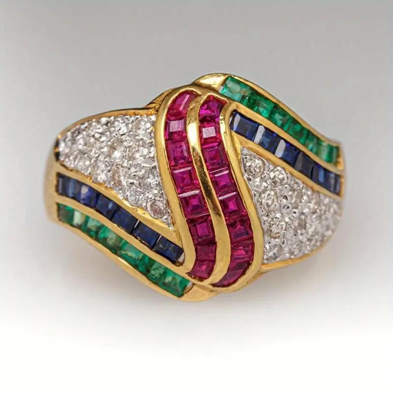 Synthetic Zirconia Ring Gold Cocktail Ring Ladies Birthday Party Gift Ring