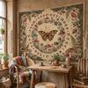 Cottagecore Celestial Butterfly Tapestry, Retro Mushroom & Moon Print with Snails, Bohemian Wall Art for Nature & Witchy Homes