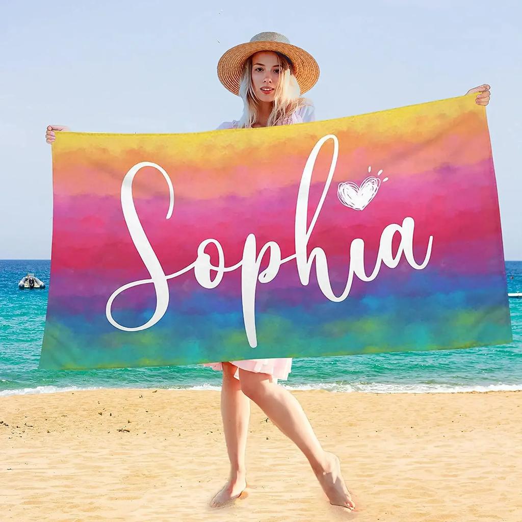 Personalized Beach Towel for with Name Text Custom Bath Towel for Hotel Gym Bathroom Add Own Design Soft Pool Towel for Gift