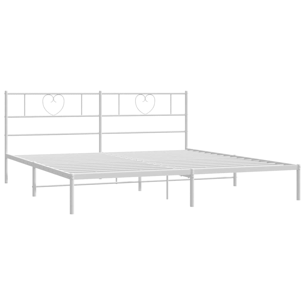 Metal Bed Frame with Headboard White 193 x 203 cm