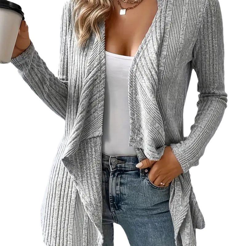 Autumn and Winter Knitted Cardigans Long Sleeved Long Sweater Women Casual Simple Office Solid Color Jackets Female Women's Clothing