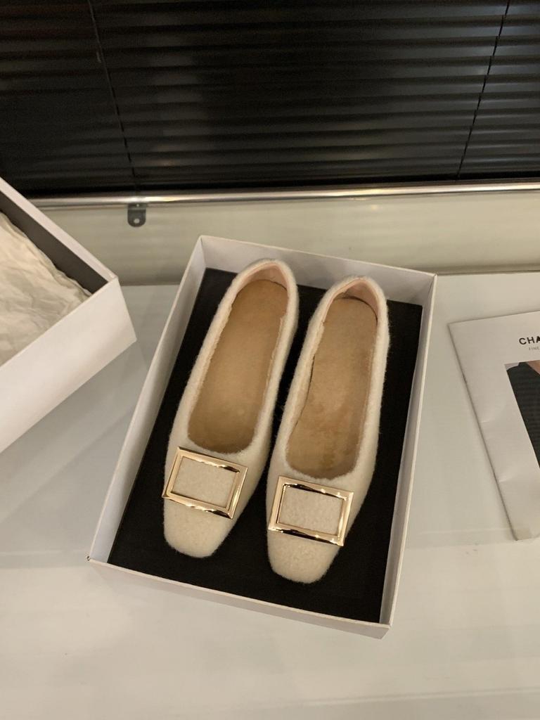 Coarse heel French black suede single shoes autumn and winter plush shoes square head commuter shoes