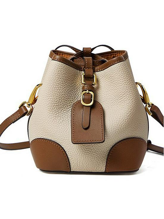2025 New Small Colorblock Cowhide Leather Drawstring Bucket Bag - Mini Phone Crossbody & Shoulder Bag