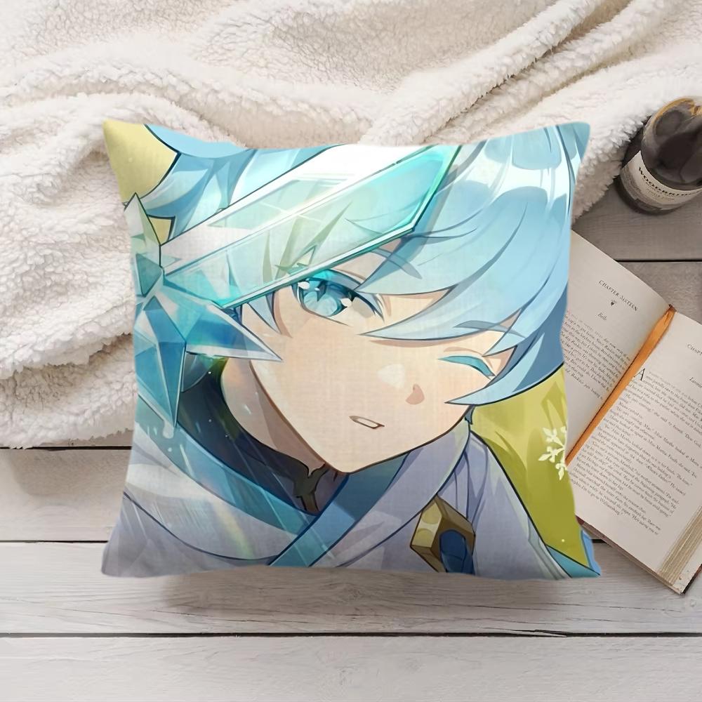 Chongyun Genshin Impact Cushion Cover Silky Short Plush Invisible Zipper Dustproof Sofa Pillow Case For Home Decor