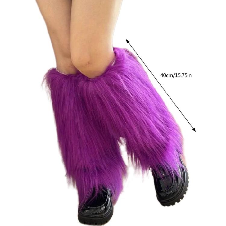 Fashionable Fuzzy Leg Warmers Plush Boot Cuffs Toppers Footless Socks Rainbow Colorful Leg Gaiters for Costume Parties