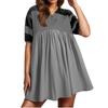 Women Babydoll Dress Striped Colorblock Pleated Oversized Short Sleeve Collar T-Shirt Dress