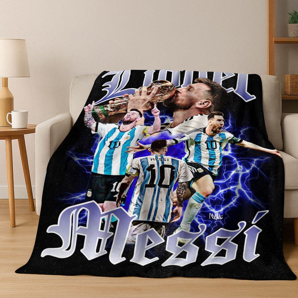 Coperta in Flanella con Disegno Animato M-Messi Capra Stella del Calcio, Coperta Morbida e Accogliente per Casa Camera da Letto Letto Divano Coperta da Picnic