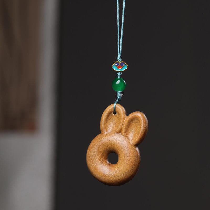 Green Sandalwood Rabbit Ears Donut Pendant Keychain Phone Charm