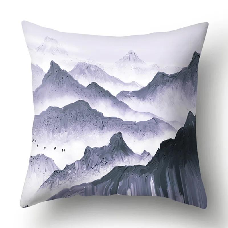 Ink Landscape Painting Pillowcase Bedroom Room Home Decoration Office Seat Living Room Sofa Cushion Cover 45x45cm